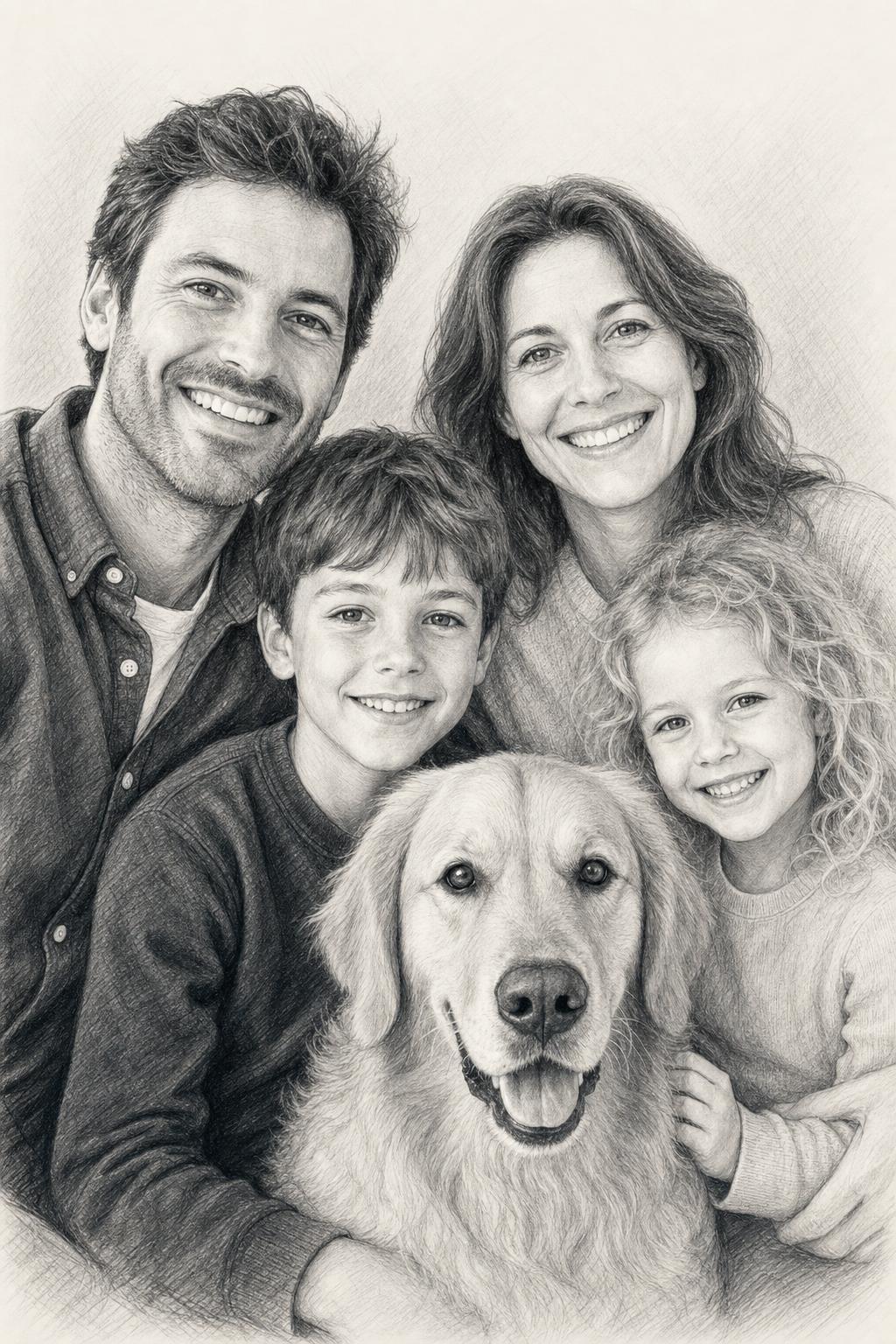 Portrait de famille — style Crayon & fusain